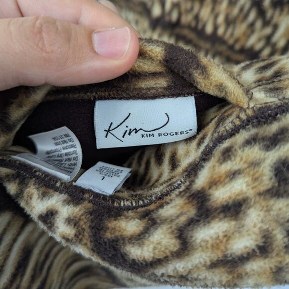 Kim Rogers Fleece Vest L Brown Animal Print Sleeveless Zip Jacket Cozy Fall - Picture 3 of 4